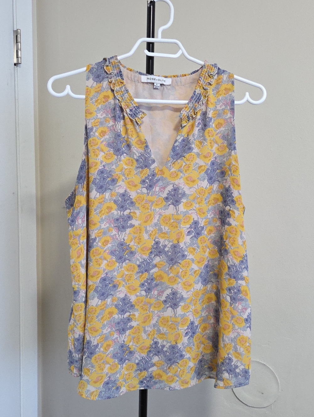 Rose & Olive Yellow & Lavender Floral Sleeveless V-Neck Top